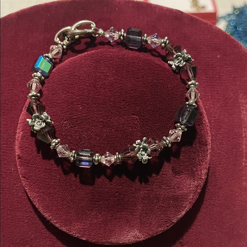 Swarvoski Elegant Silver and Purple Beaded Bracelet